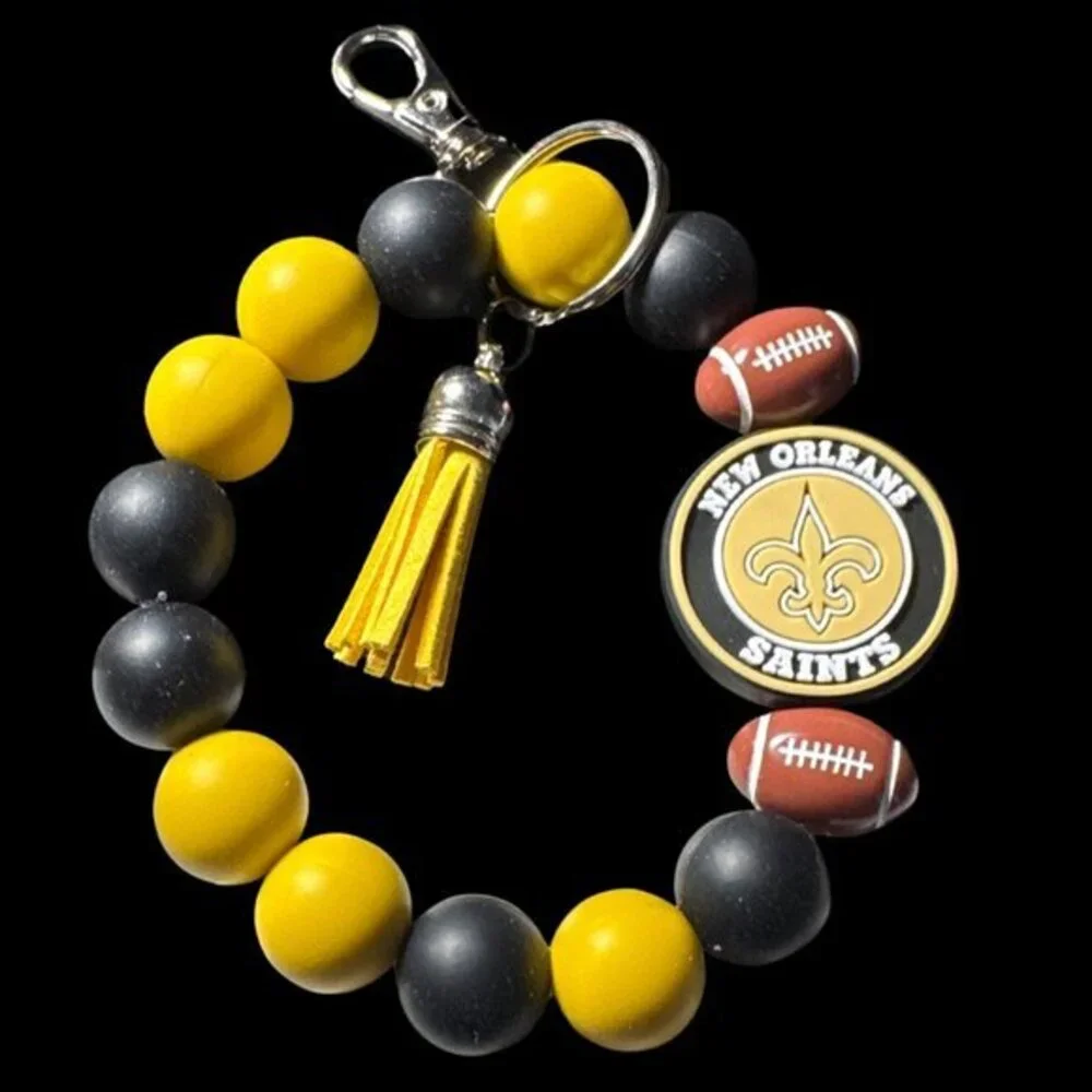 New Orleans Saints Football Stretchy Silicone Bracelet Wristlet Mama Keychain